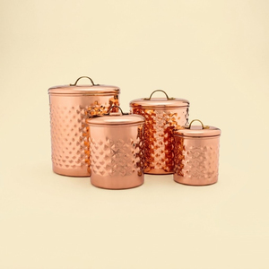 Handcrafted 100% Pure Hammered Brass Kitchen Storage <b>Jar</b> Set With Lid Luxury Artisan Brass Canister For Tea Sugar <b>Spice</b> - Product Image 2