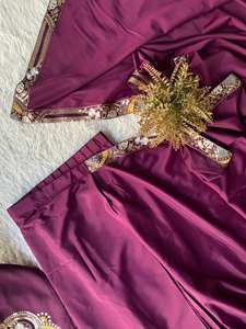 Lehenga Saree de Crepé Francés de Diseño con Blusa Larga y Bordado Intenso para Bodas y Fiestas, Talla Única - Product Image 3