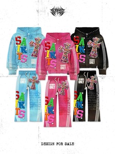 Conjunto de Sudadera con Capucha y Pantalones para Miembros de los Saints, Diseño con Cruz de Pedrería y Brillo, Ropa Urbana Unisex, Corte Holgado, Moda Primavera - Product Image 1