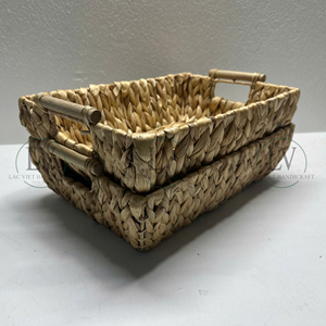 Cesta de Almacenamiento Grande de Jacinto de Agua con Asas de Madera, Cestas Tejidas a Mano, Decoración para Dormitorio y Sala de Estar de Vietnam - Product Image 6