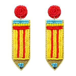 Pendientes colgantes de moda para mujer, hechos a mano, con cuentas de vidrio multicolor, imitación de perlas en forma de flor y chapados en plata, para profesoras. - Product Image 5