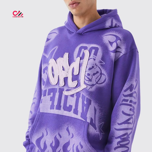 Ensemble de survêtements unisexes pour hommes en coton de haute qualité, coupe oversize, avec impression sérigraphiée et broderie, comprenant un pantalon long évasé et un sweat à capuche délavé à l'acide - Product Image 5