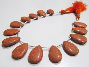 Perles en pierre turquoise cuivrée orange en forme de poire 12x20mm, brin de 8 pouces avec 14 perles vertes pour la fabrication de bijoux - Product Image 2