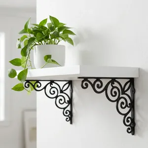 Supports muraux en fonte antique Rajvasant |   Support d'étagère d'angle décoratif victorien, robuste, en métal noir rustique, imperméable - Product Image 1