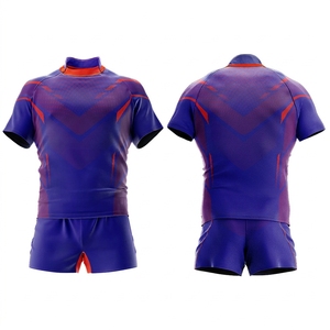 Conjunto de camiseta de rugby sublimada para hombre, manga corta, cuello alto, ajustada, que absorbe la humedad - Product Image 3