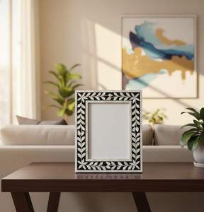 Cadre photo en MDF et résine, incrustation de nacre, motif floral, fait main, aspect premium, prix usine bas. - Product Image 6