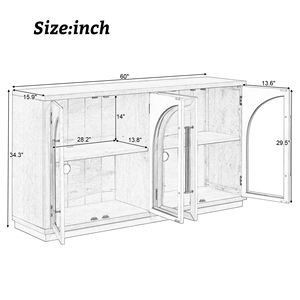 Credenza Retrò a 4 Ante con Ampio Spazio di Archiviazione, Maniglie in Metallo e Ripiani Regolabili per Cucina, Sala da Pranzo e Soggiorno - Product Image 5
