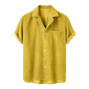Men's Summer Corduroy Pajama <b>Set</b> Short Sleeve Shirt And Shorts Solid Color Breathable Casual Wear Turn-down Collar - Product Image 5