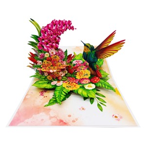 Carte de vœux 3D pop-up avec colibris colorés et motifs floraux, art papier artisanal - Product Image 4