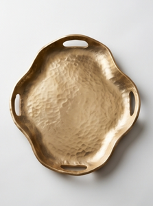 Plateau de service rond en métal doré festonné sur mesure avec poignée et texture alvéolée – Vaisselle élégante pour la vente en gros - Product Image 3