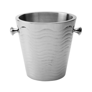 Round Silver Stainless Steel Ice <b>Bucket</b> with <b>Lid</b> and Handles Handmade Hammered Beverage Cooler Tub - Product Image 2