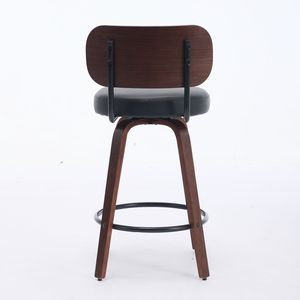 Set di 2 Sgabelli da Bar Girevoli da 66 cm, Schienale in Noce, Gambe in Legno Curvato, Stile Mid-Century, Rivestiti in Ecopelle, Altezza Bancone - Product Image 6