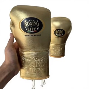 No Boxing No Life Gold PU Leather Boxing Gloves Laced-Up Full Finger Training Gear for Adults - Product Image 2