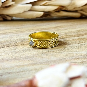 Hot Selling Brass <b>Rings</b> <b>Celtic</b> Moonstone <b>Ring</b> Tribal Brass Jewelry Women 18k Gold Plated Vintage Knot Band Wholesale/OEM/ODM - Product Image 2