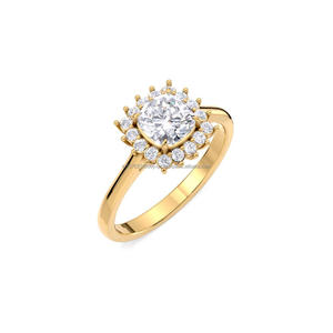 Bague de fiançailles solitaire vintage en or jaune 14 carats avec halo de diamants Moissanite taille coussin pour femme - Product Image 1