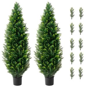 Set di 2 Alberi Artificiali di Cedro Topiario Alti 48 Pollici, Pino Finto in Plastica con Foglie Extra, Piante Sempreverdi Finte in Vaso - Product Image 5