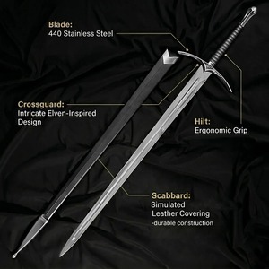 Espada Decorativa Élfica de Acero Inoxidable al por Mayor con Funda de Cuero Sintético para Colección y Cosplay - Product Image 1
