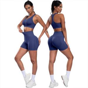 Women's Yoga Set Racerback Crop Top High Waist Leggings Solid Color Spandex Polyester Four-Way Stretch Seamless Full Length - Product Image 5