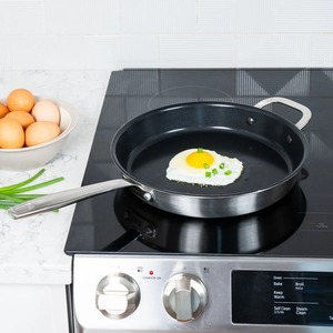 Round Nonstick Frying <b>Pan</b> With Stainless Steel <b>Handle</b> Ceramic Coating For Induction Cooker Hand Wash Only - Product Image 1