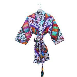 Kimono vintage chic en kantha brodé, robe indienne pour femme, manteau d'été et d'hiver à manches longues, matelassé, 100 % coton, vêtement d'extérieur décontracté - Product Image 1