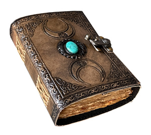 Premium Quality Genuine Leather Handmade Sewing Bound A5 Journal Triple Moon Solar Single Stone Antique Brass C-Look <b>Note</b> <b>Books</b> - Product Image 1
