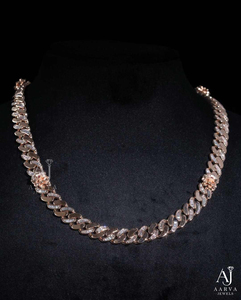 Collier chaîne cubaine en argent plaqué or rose, incrusté de zircons rectangulaires en forme de fleur, bijou de déclaration pour soirée - Product Image 5