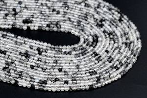 ลูกปัดควอตซ์รูทิเลเต็ดสีดำ หินธรรมชาติแท้ ร้อยเป็นเส้น ลูกปัดทรงกลมเหลี่ยมเพชรพลอย ขายส่งจำนวนมาก - Product Image 4