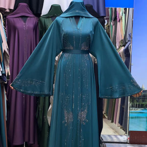 Abaya Modeste de Dubaï en Gros, Perles et Paillettes, Kaftan Traditionnel Fait Main pour Mariage, en Polyester Respirant, Col en V, Longueur Cheville pour Femme - Product Image 1
