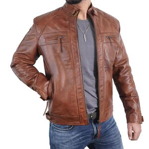 Chaqueta de Invierno para Hombre de Alta Calidad, Cuero Genuino, Cuello Alto, Color Marrón Moderno, Logotipo Frontal, Resistente al Viento, Transpirable, Estilo Vintage - Product Image 1