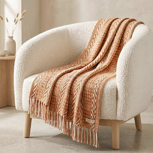 130x170 cm Light Grey Chevron Cotton Throw <b>Blanket</b> Decorative Sofa Throw Premium Boho Room Decor - Product Image 1