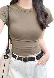 Camiseta de Algodón Lisa de Corte Ajustado para Mujer, Manga Corta, Informal, Básica, para Logotipo Personalizado, Venta al Por Mayor - Product Image 3