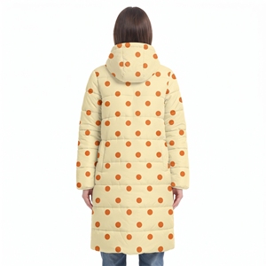 <b>Women's</b> Custom Dotted Print <b>Belted</b> Puffer Jacket Hood Quilted Long Winter <b>Coat</b> Warm Sublimation Padded Outdoor Fashion Outerwear - Product Image 2