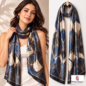 Écharpe longue imprimée de luxe haut de gamme, en tissu doux, avec logo personnalisé, marque blanche, fabricant de textiles OEM ODM - Product Image 2
