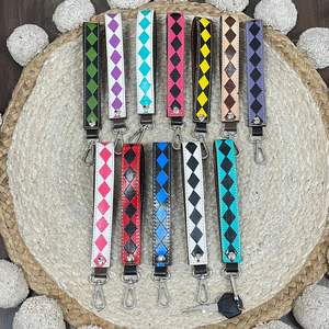 New Checkered Genuine Leather Keychain Wrist Strap with Diamond Pattern Metal Clasp Fashion Key Holder Perfect for Everyday Use - Product Image 6