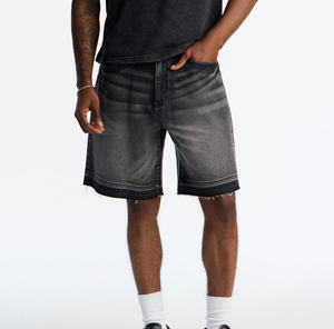 Shorts en jean délavé pour homme, taille mi-haute, coupe droite, décontracté, été, en coton - Product Image 1