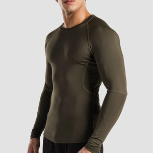Knitted Compression T-Shirt Short <b>Sleeve</b> Regular Fit Men's Gym Wear Quick Dry Breathable Anti-Uv Polyester Cotton 340g Fitness - Product Image 4