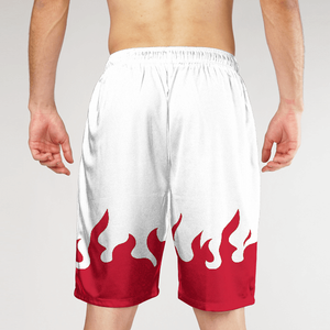 Short de bain décontracté pour homme, blanc avec imprimé flamme rouge, séchage rapide, cordon de serrage, longueur courte - Product Image 2