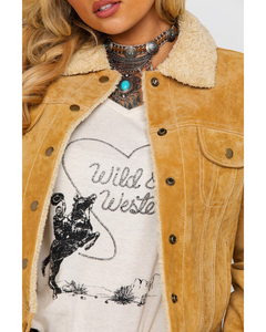 <b>Suede</b> Leather Western Trucker <b>Jacket</b> Tan Sherpa Faux Fur Lined Genuine Leather Camel Winter <b>Jacket</b> Wholesale - Product Image 5