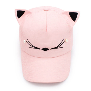 Gorra de Béisbol Rosa con Orejas de Gato y Ojos de Perla, Diseño de Personaje Bordado a Mano, Ajustable, Unisex, de 6 Paneles - Product Image 1