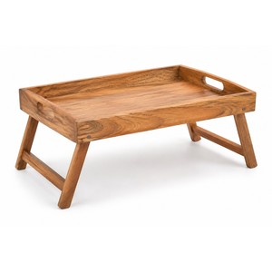 Table de lit en bois avec pieds |   Plateau de petit-déjeuner artisanal, design moderne du milieu du siècle, 60x40x25cm, usage décoratif, vente en gros - Product Image 1