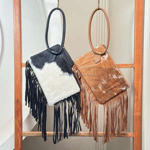 Bolso con flecos de cuero de piel de vaca de estilo occidental, bolso de diseñador nuevo, bolso de mano con pelo en piel oculta, bolso de mano bohemio para mujer - Product Image 5