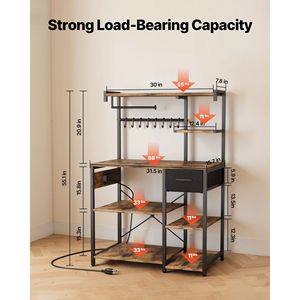 4.6ft Power Cable <b>Kitchen</b> Bakers Rack X-Shaped Support Bar 8 S-Shaped Hooks Power Outlet <b>Kitchen</b> Stand for Convenient <b>Storage</b> - Product Image 3