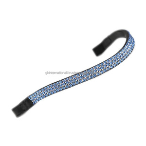 Banda para cejas de caballo de cuero de la mejor calidad con pequeños cristales brillantes azules Banda para cejas ostentosa Fabricante mayorista de equipos para caballos - Product Image 4