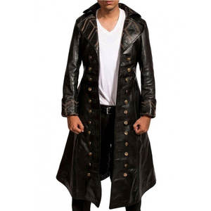 Men’s Pirate Style <b>Gothic</b> Steampunk Leather Trench High-Quality Faux Leather Coat Top Selling 2026 - Product Image 2