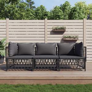 Ensemble de salon de patio 3 pièces en acier anthracite avec coussins ensembles de jardin - Product Image 1
