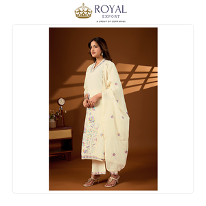 Vente en gros de vêtements pakistanais : Meilleure collection de designers, ensemble Kurti et pantalon en pur coton avec de magnifiques broderies. - Product Image 6