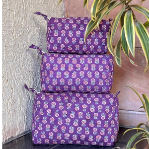 Jaipur Hand Block <b>Toiletry</b> Bag Set of 3 Sizes Multi Function Travel Organizer Cosmetic Bags for Men Women Daily Use Gifting - Product Image 3