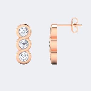 Pendientes de tuerca lineales con diamantes de 0.70 CTW engastados en bisel, claridad VVS2, color E, acabado blanco helado, oro de 10K, certificado IGI - Product Image 3