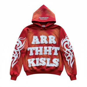 Sweat à capuche surdimensionné personnalisé, style vintage, délavé, rouge et blanc, 100% coton, pour homme, streetwear, lourd - Product Image 1