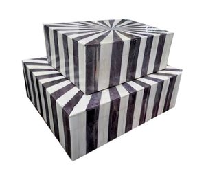 Premium Quality Black White Resin Inlay Mdf Geometric Rectangular Storage <b>Box</b> Double Tier <b>Stackable</b> Jewelry Organizer Decorative - Product Image 4